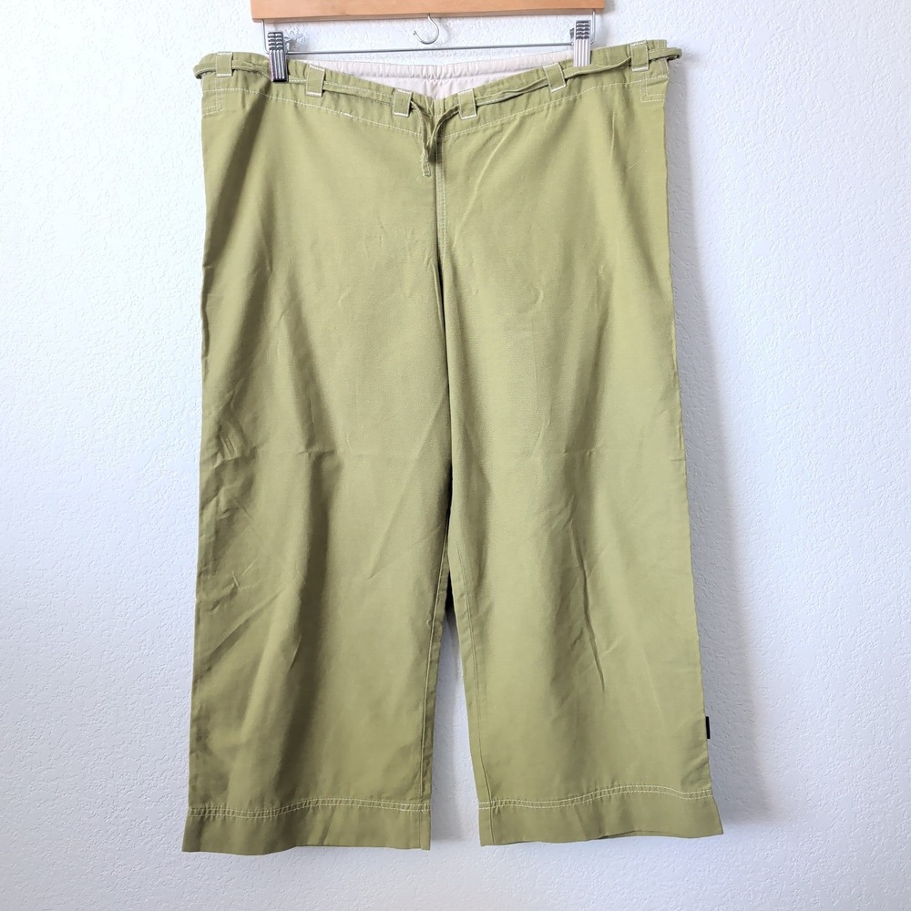 Prana Vintage 90s Y2K Crop Pants Olive Green Wide Leg Relaxed Yoga Hiking LG